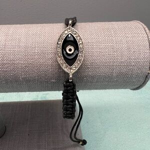 Black Evil Eye Bracelet with Silver Accents